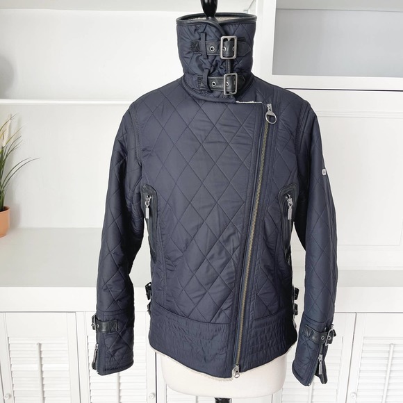Barbour Navy Blue Quilted Battalion Sherpa Lined Moto Jacket Size M/8 - Picture 6 of 11